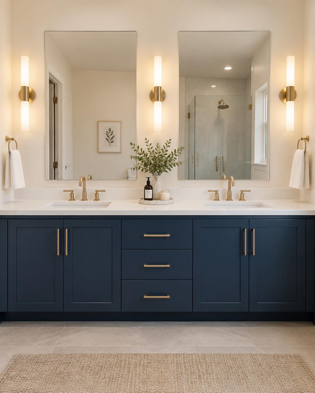 Double vanity bathroom remodel with quartz countertops